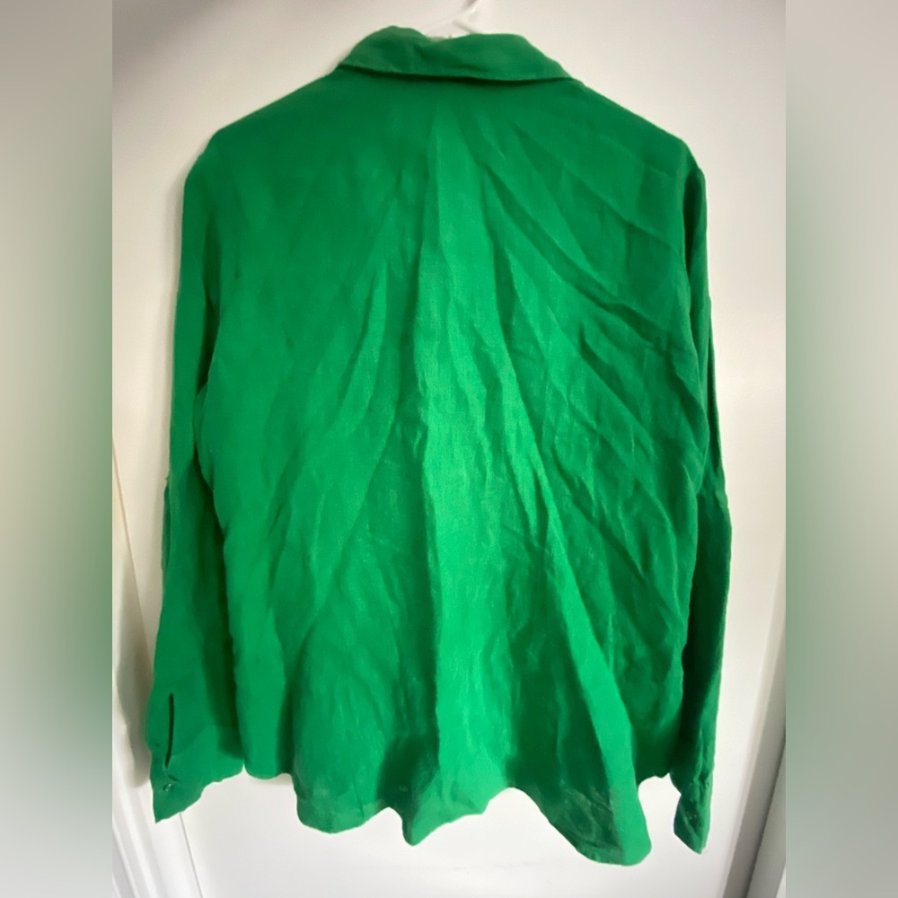 Zara Long Sleeve Button Down Green Blouse Woman’s Size Large - Picture 7 of 11